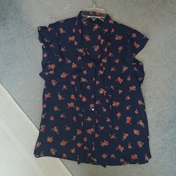 Zara Basic Blue Floral Button Down Blouse size M - Picture 7 of 8